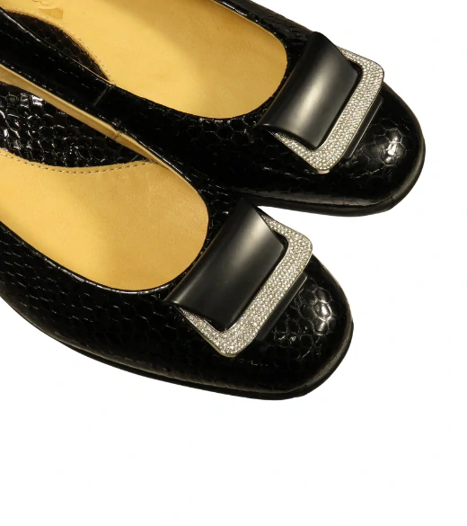 Urban Ladies stylové černé baleríny s jemným lesklým hadím vzorem 