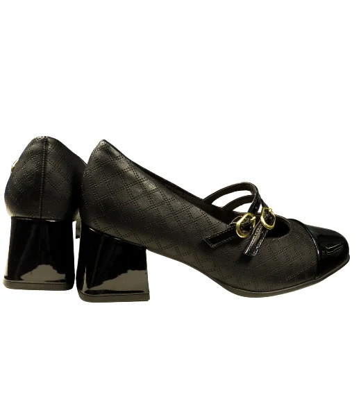 Piccadilly stylové dámské lodičky s dvojitým páskem a zlatými přezkami