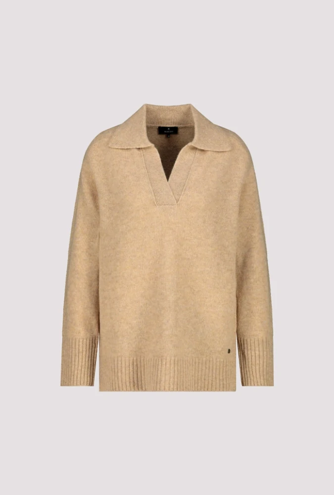 Monari stylový béžový svetr s límečkem