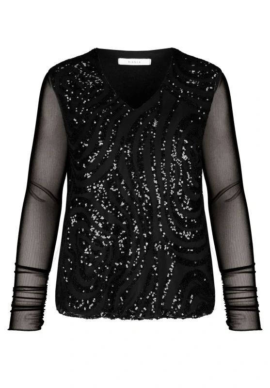 Bianca černá halenka s flitry a síťovanými rukávy