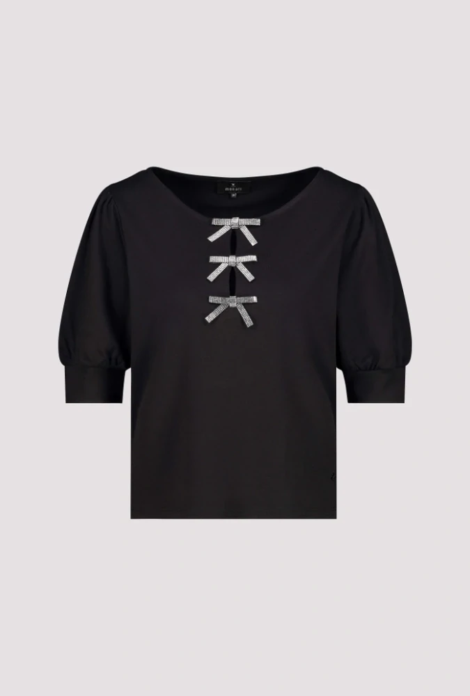 Monari elegantní černá halenka s ozdobnými mašličkami