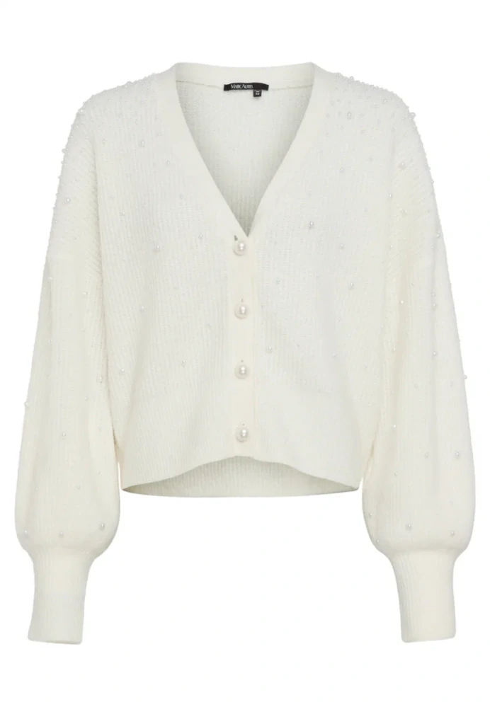 Marc Aurel krémový kardigan s perličkami a balónovými rukávy