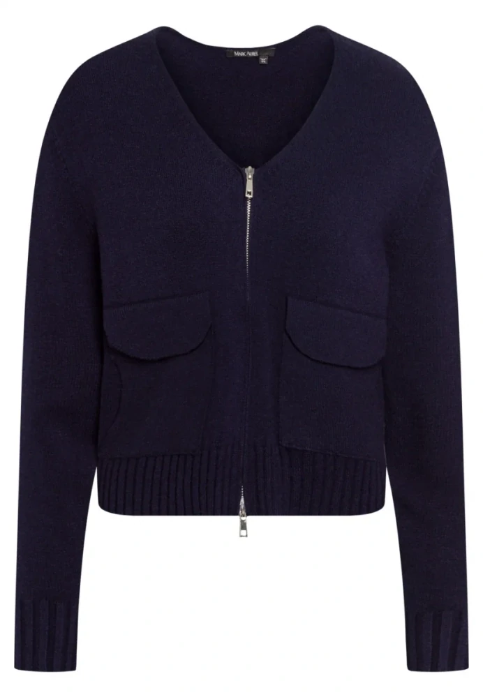 Marc Aurel tmavě modrý kardigan na zip s předními kapsami