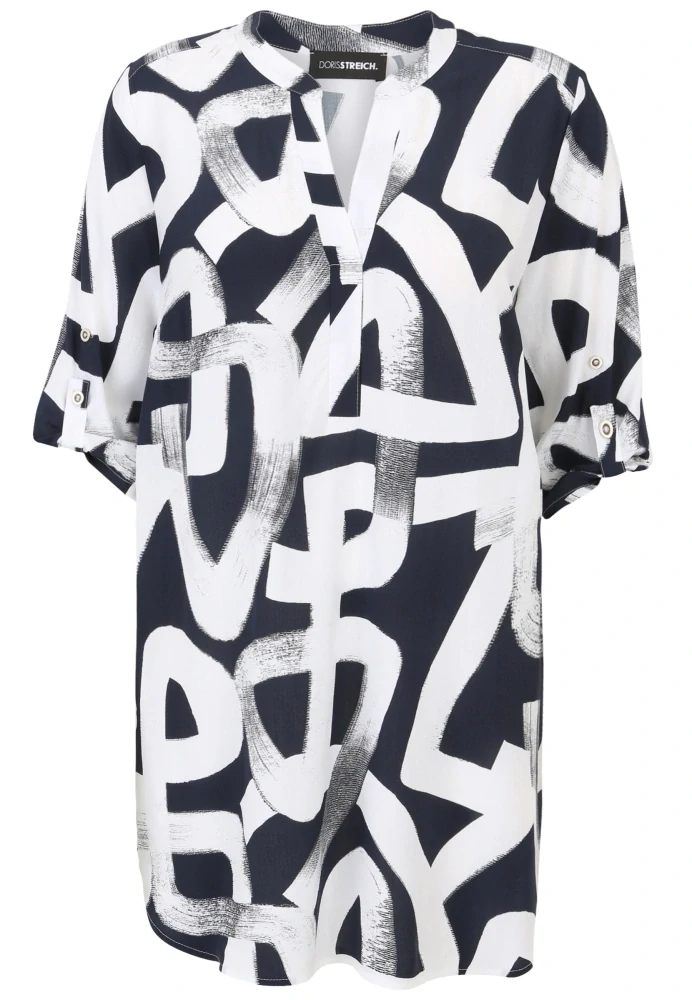 Doris Streich halenka s abstraktním černobílým vzorem