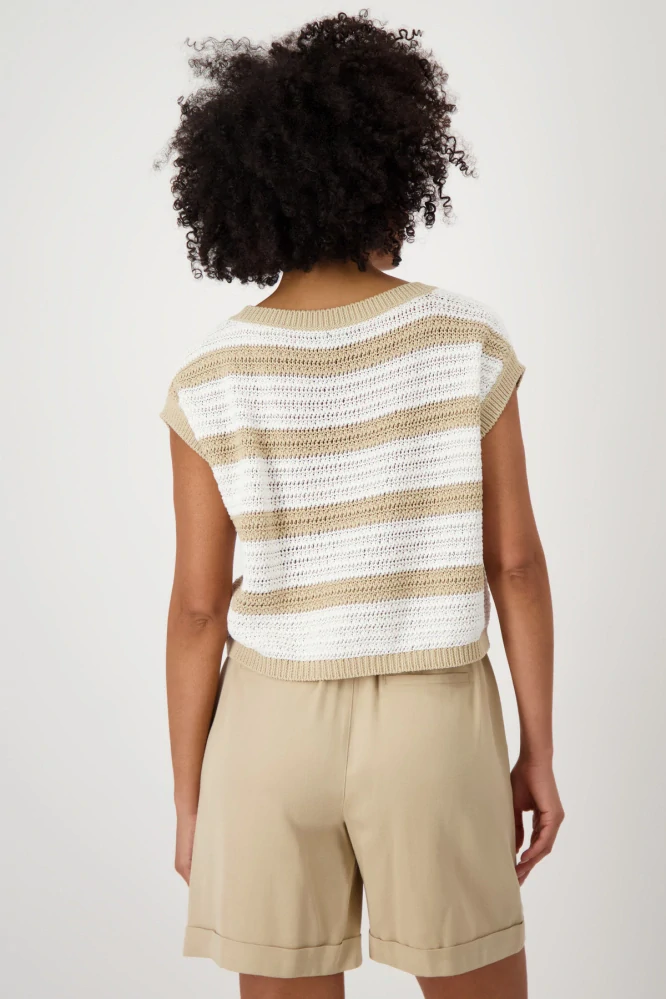 Monari pletený svetr s krátkým rukávem a pruhy
