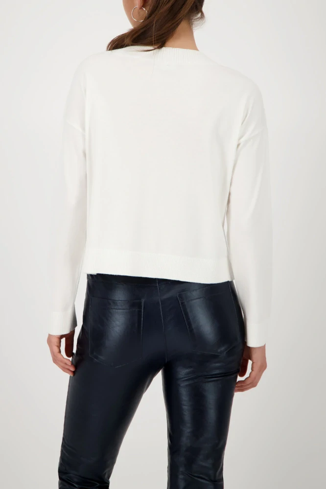 Monari bílý pletený svetr s kulatým výstřihem