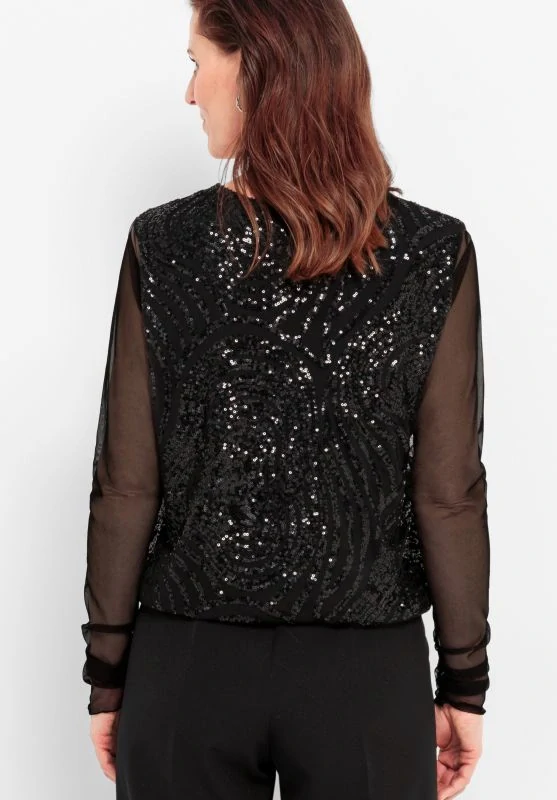 Bianca černá halenka s flitry a síťovanými rukávy