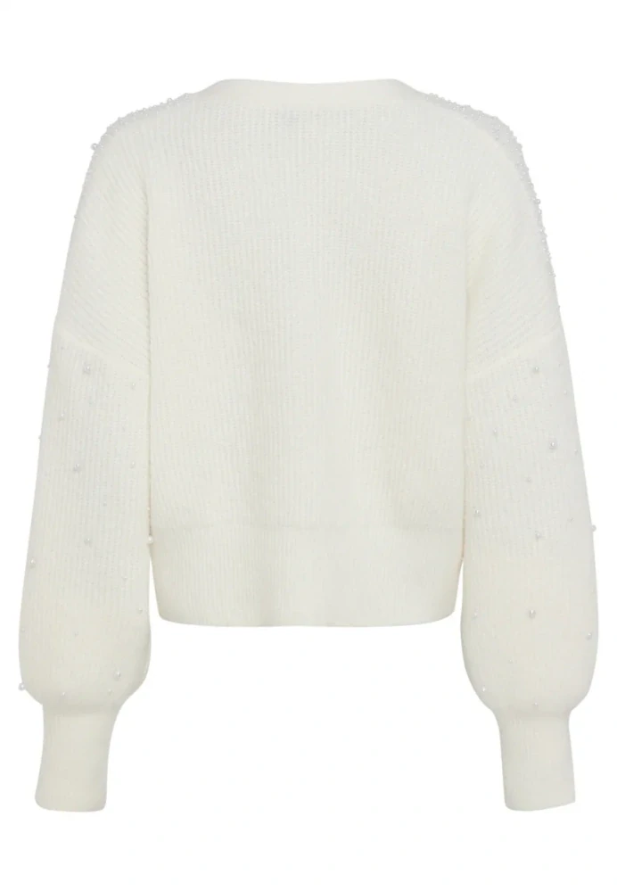 Marc Aurel krémový kardigan s perličkami a balónovými rukávy