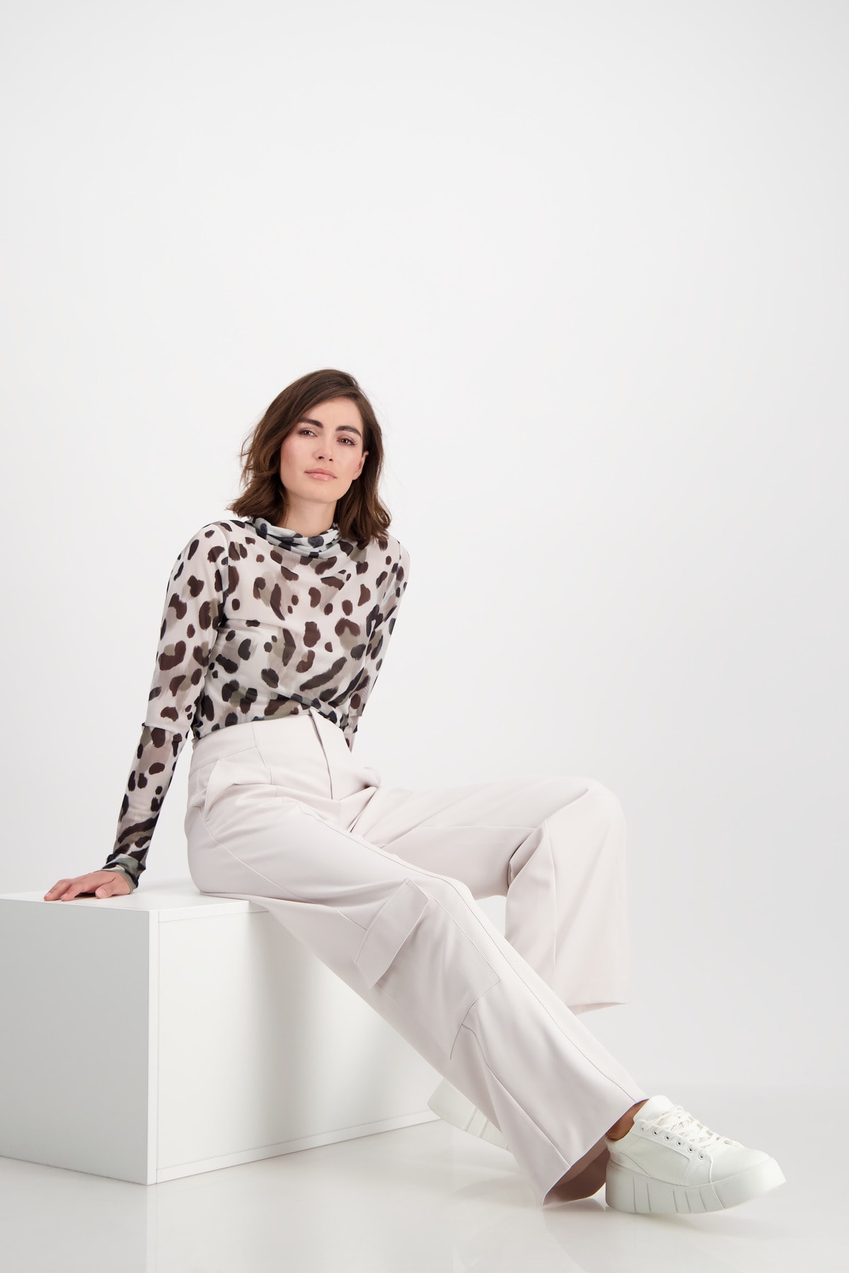 Monari dámské kalhoty se širokými nohavicemi béžové