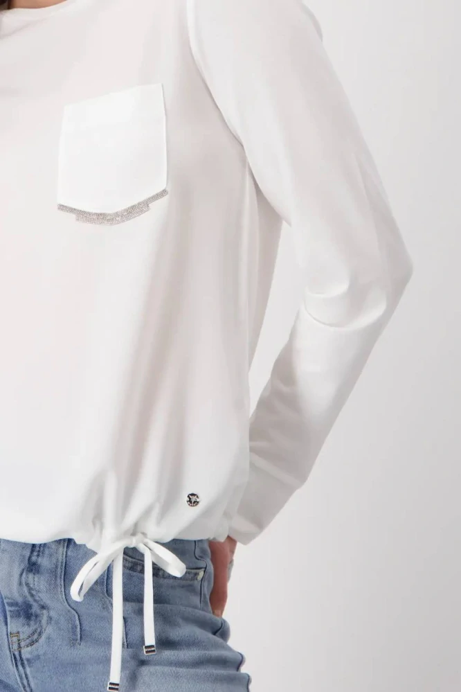 Monari elegantní halenka s ozdobnou kapsou bílá