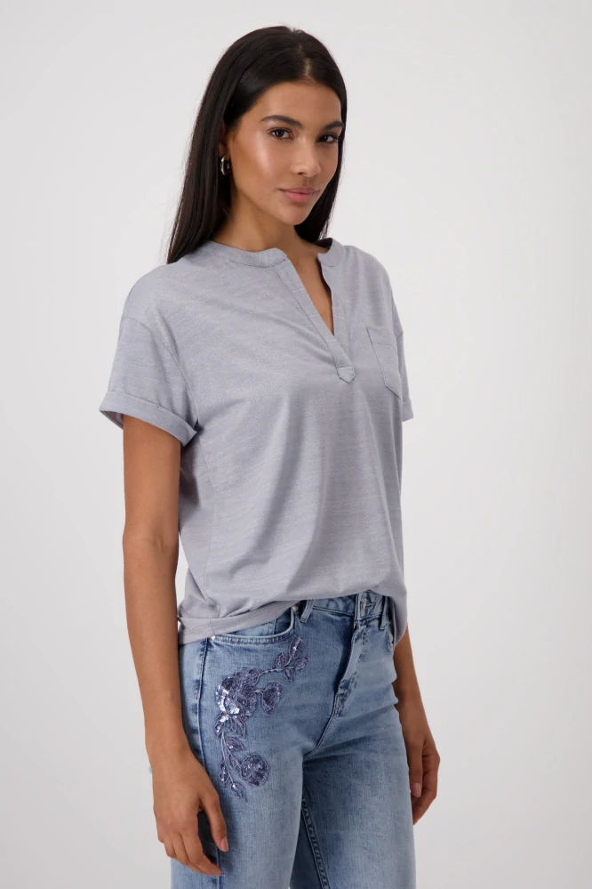 Monari tričko s výstřihem do V a třpytivým lurexem