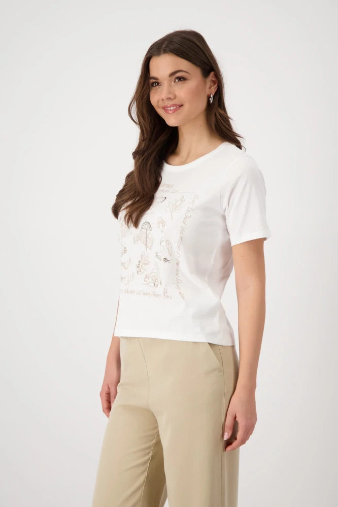 Monari stylové bílé tričko s béžovým potiskem