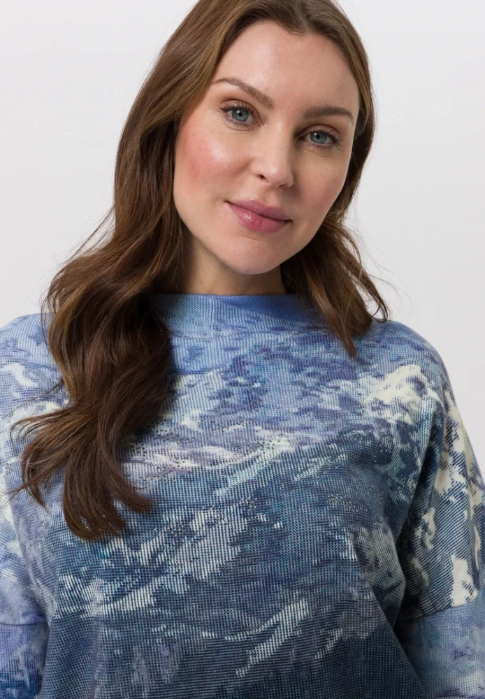 TUZZI dámský svetr s horským motivem – modrý