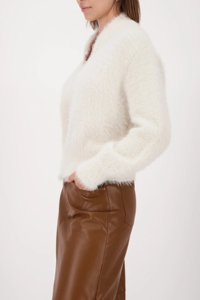 Monari svetr na zip – krémový