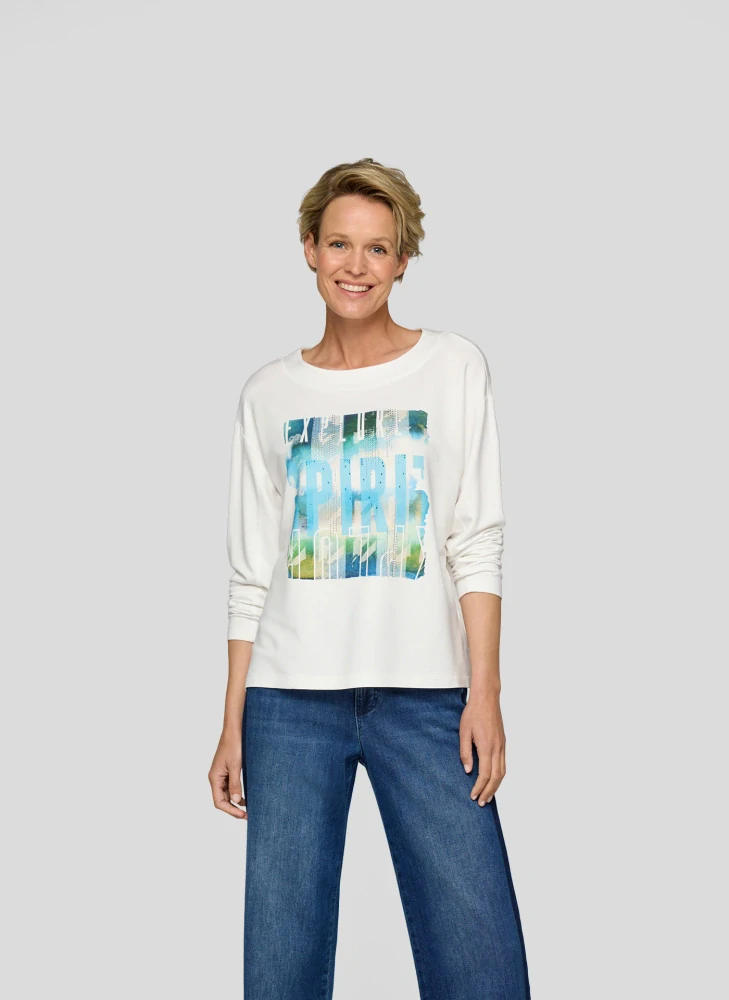 RABE bílá viskózová halenka s barevným potiskem