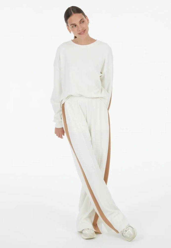 Marc Aurel krémové široké kalhoty s kontrastním bočním pruhem