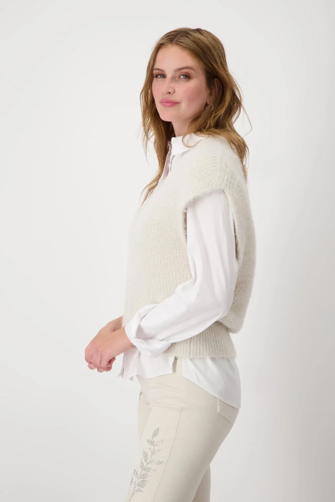 Monari dámská pletená vesta v jemném krémovém odstínu