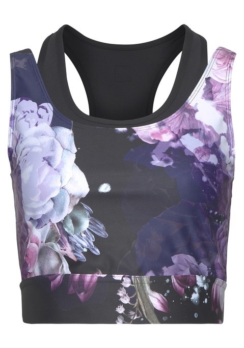 LASCANA ACTIVE Sportovní top v černo-květinové barvé