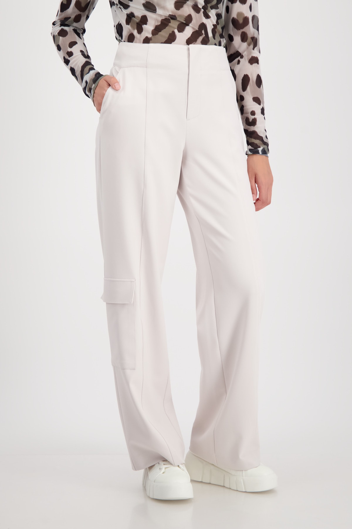 Monari dámské kalhoty se širokými nohavicemi béžové