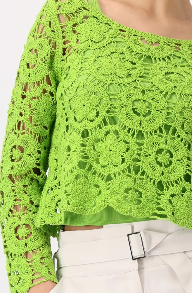 Monari háčkovaný svetr v neonovo zelené barvě