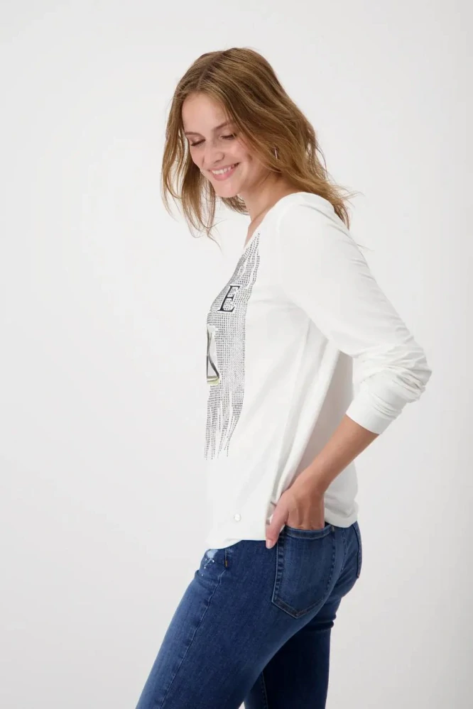 Monari dámské tričko v moderním designu s dlouhými rukávy bílý a černý