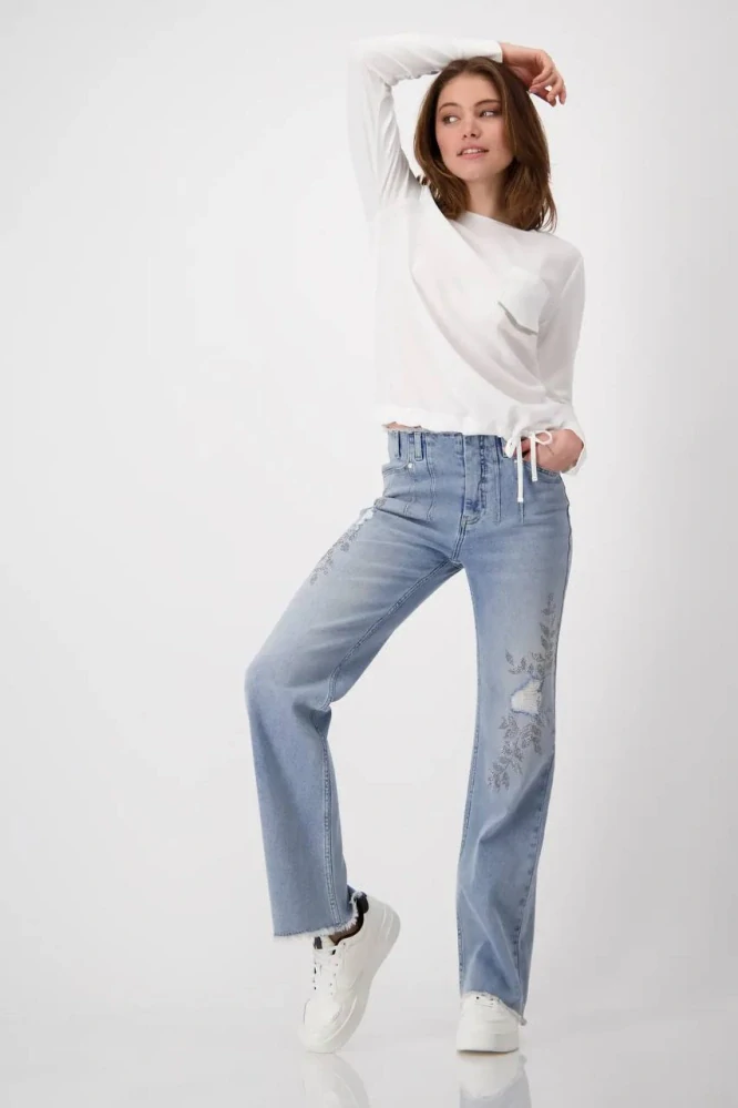 Monari elegantní halenka s ozdobnou kapsou bílá