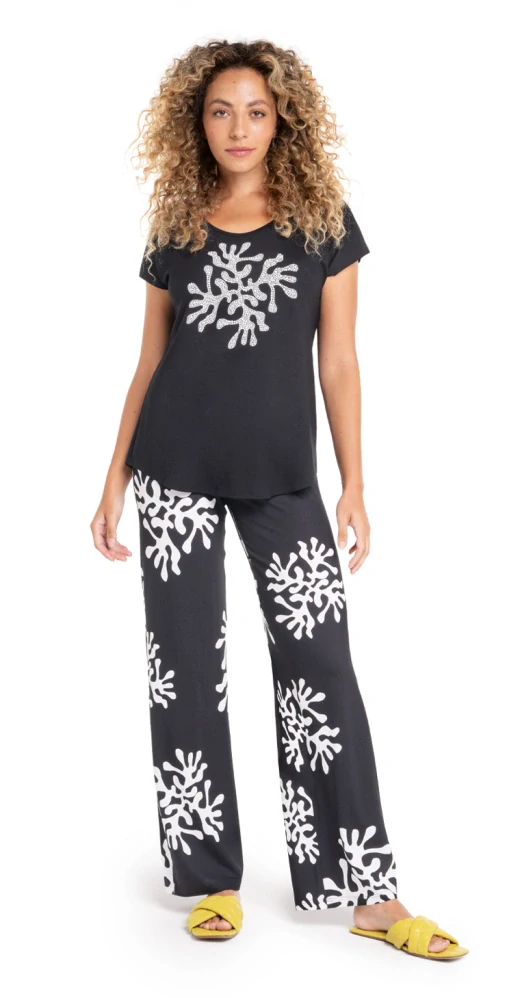 Doris Streich kalhoty s bílým abstraktním vzorem