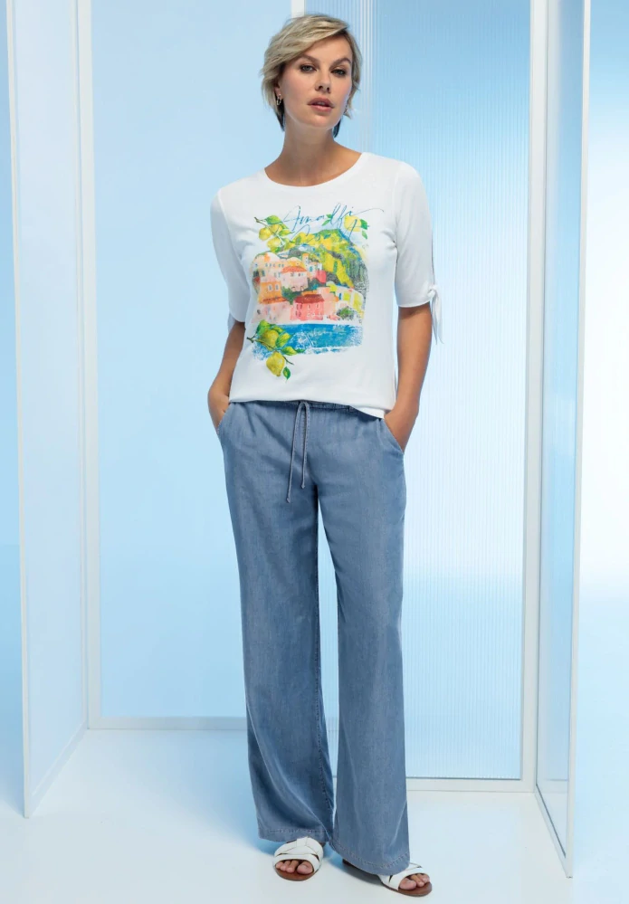 Bianca stylové tričko s potiskem a kulatým výstřihem