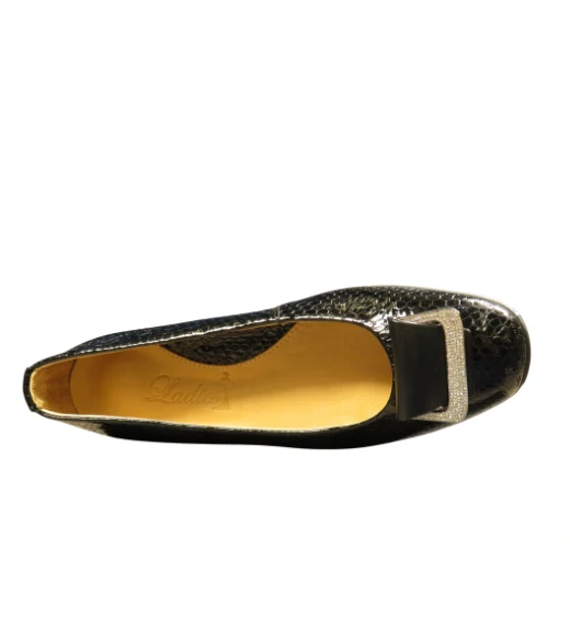Urban Ladies stylové černé baleríny s jemným lesklým hadím vzorem 