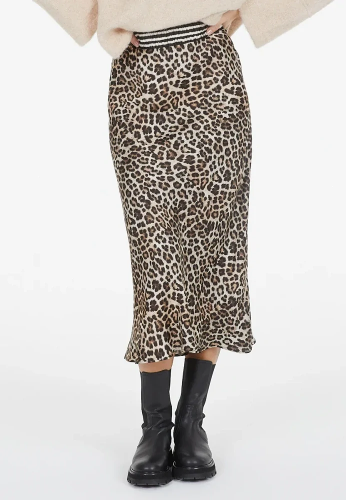 Marc Aurel midi sukně s leopardím potiskem a pruhy