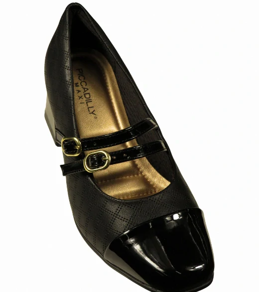 Piccadilly stylové dámské lodičky s dvojitým páskem a zlatými přezkami