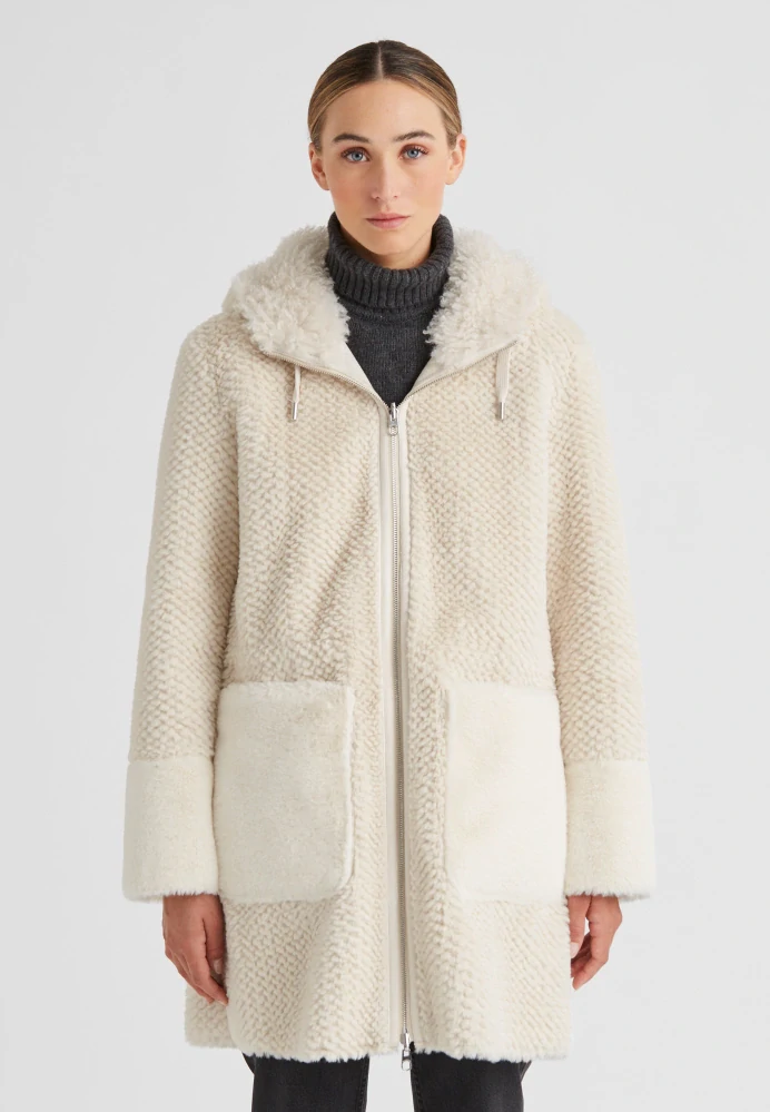 Milestone oboustranný kabát MSKim s kapucí z pletené umělé kožešiny