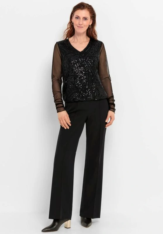 Bianca černá halenka s flitry a síťovanými rukávy