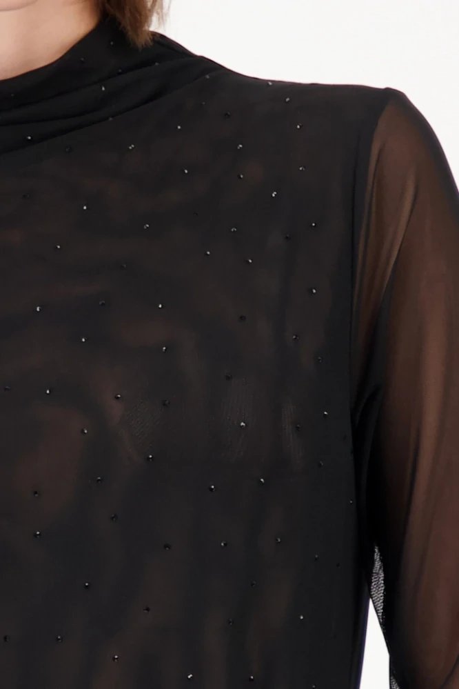 Monari černá halenka z jemného tylu s třpytivými detaily