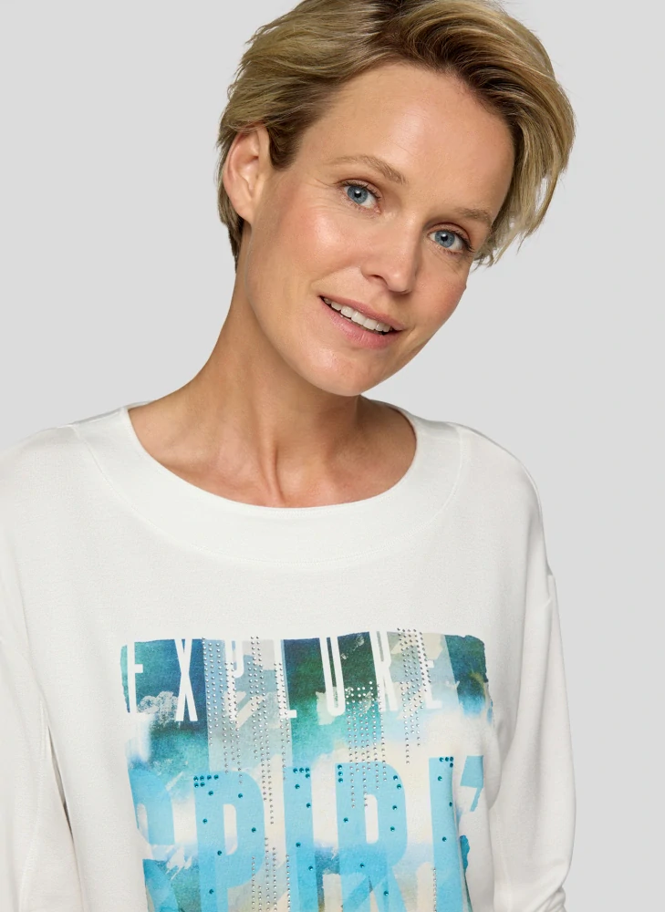 RABE bílá viskózová halenka s barevným potiskem