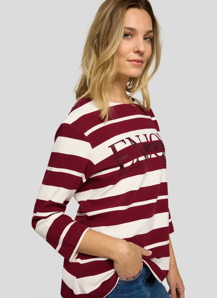 RABE pruhovaná halenka s 3/4 rukávem a nápisem