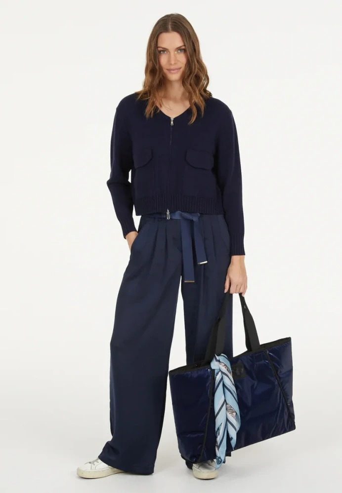 Marc Aurel tmavě modrý kardigan na zip s předními kapsami