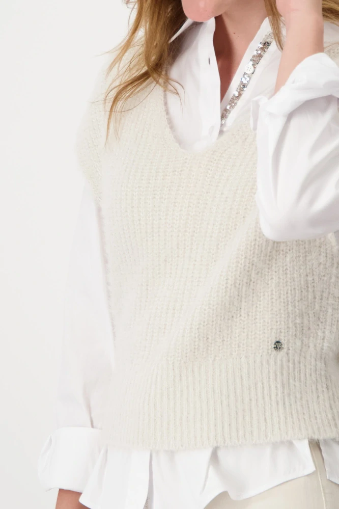 Monari dámská pletená vesta v jemném krémovém odstínu