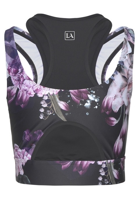 LASCANA ACTIVE Sportovní top v černo-květinové barvé