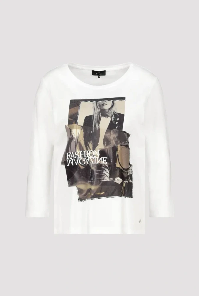 Monari elegantní tričko s 3/4 rukávy a potiskem bílý