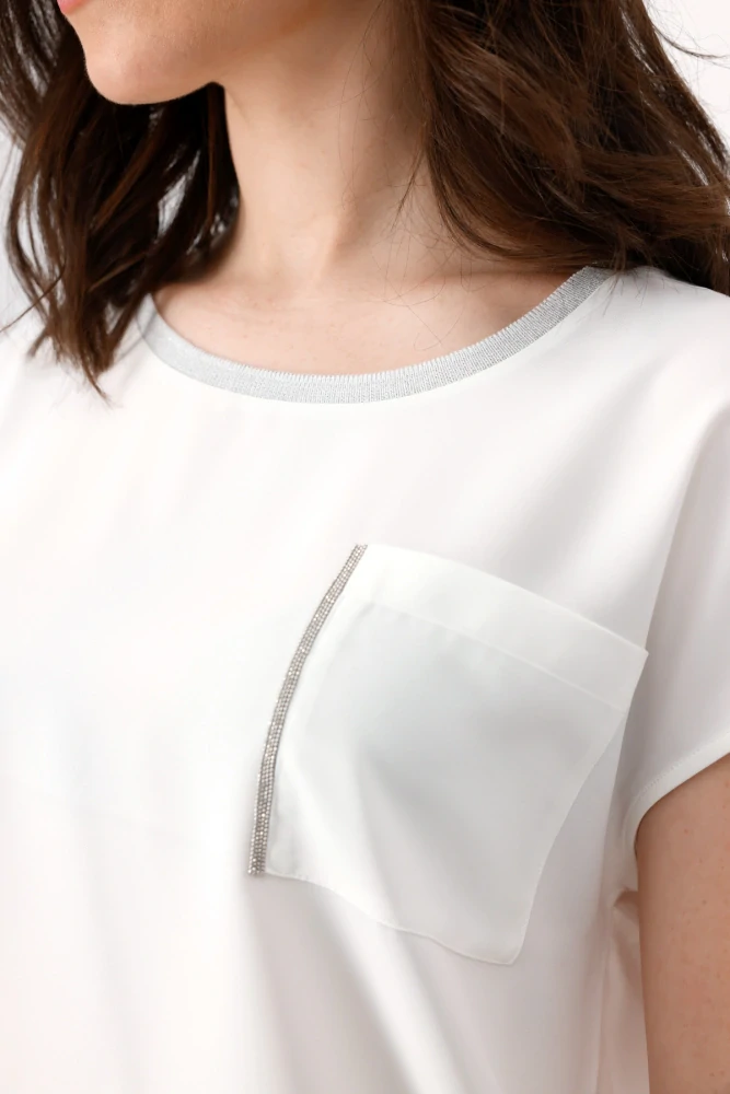 Monari stylová halenka s ozdobnou kapsou bílá