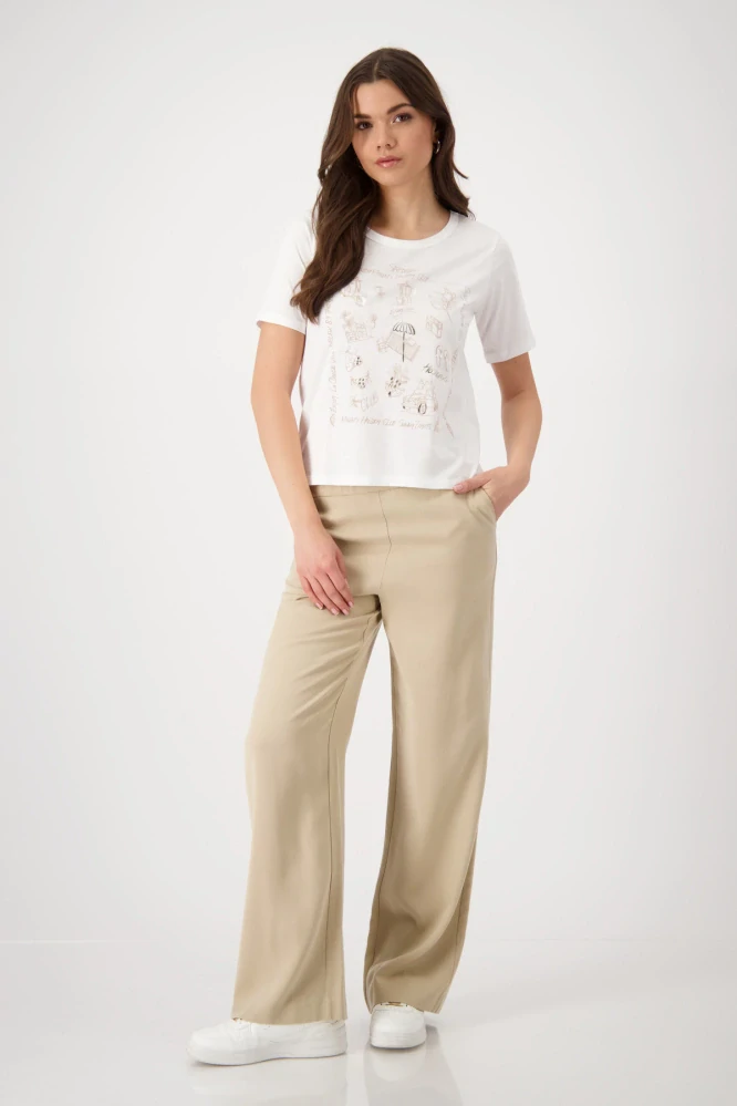 Monari stylové bílé tričko s béžovým potiskem
