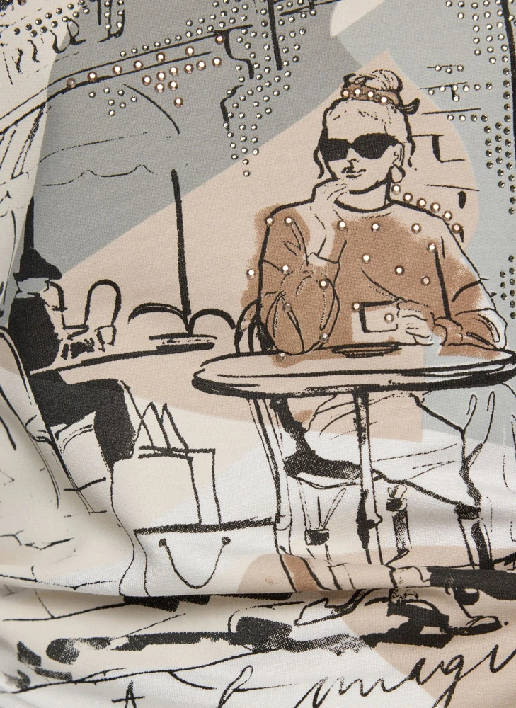 RABE tričko s motivem města a třpytivými kamínky