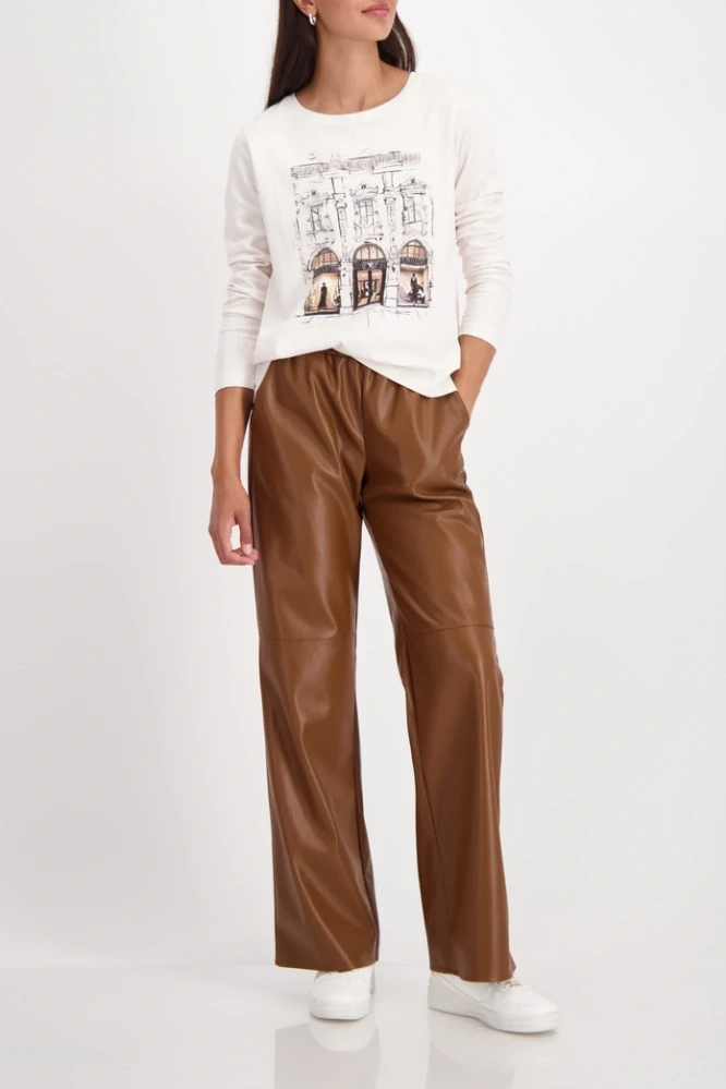 Monari bavlněné tričko s potiskem – krémové