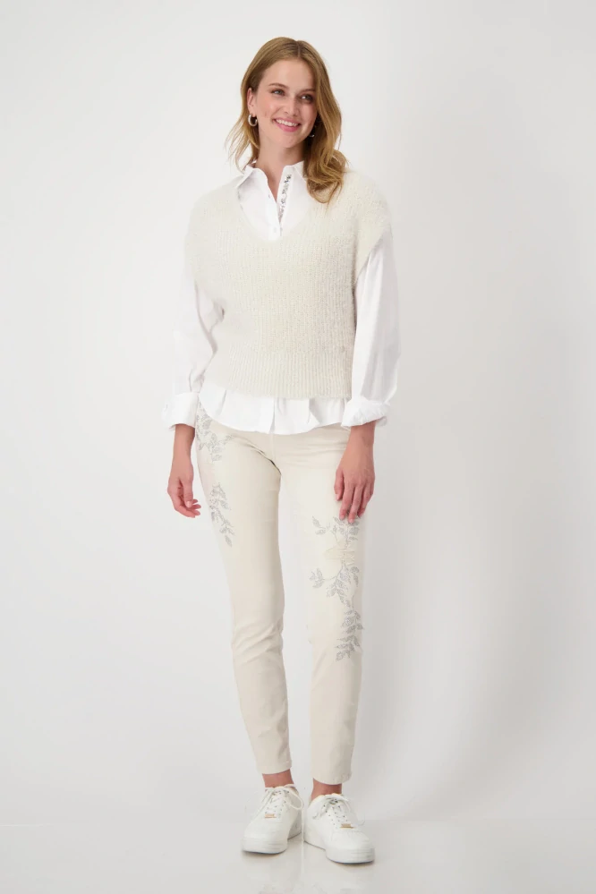 Monari dámská pletená vesta v jemném krémovém odstínu