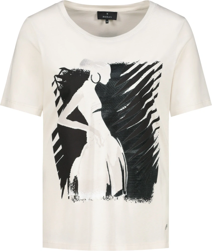 Monari béžové tričko s uměleckým potiskem elegantní ženy