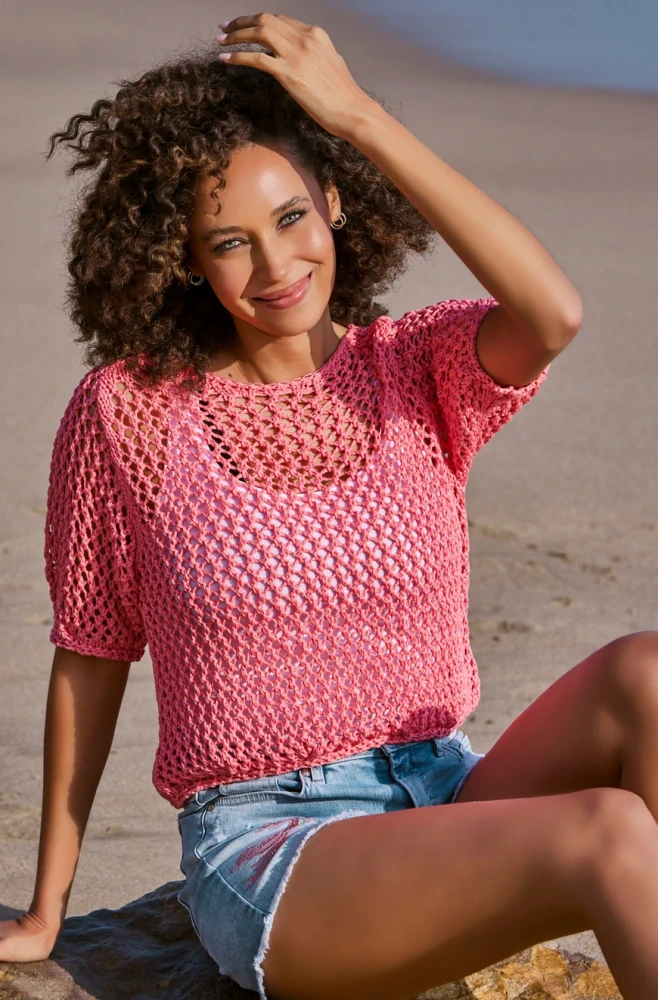 Monari svetr s krátkým rukávem a lodičkovým výstřihem