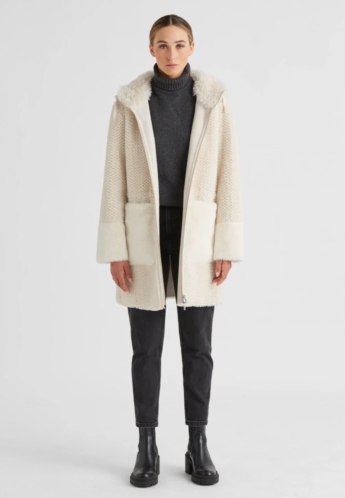Milestone oboustranný kabát MSKim s kapucí z pletené umělé kožešiny