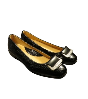 Urban Ladies stylové černé baleríny s jemným lesklým hadím vzorem 