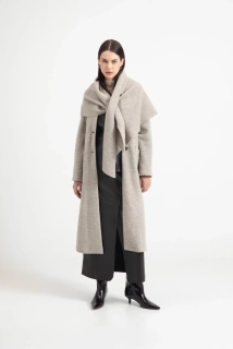 Eufonia dlouhý kabát z vařené vlny s knoflíky a páskem